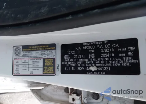 2022 Kia Forte Gt-Line из США, поврежденный, VIN 3KPF54AD5NE441321